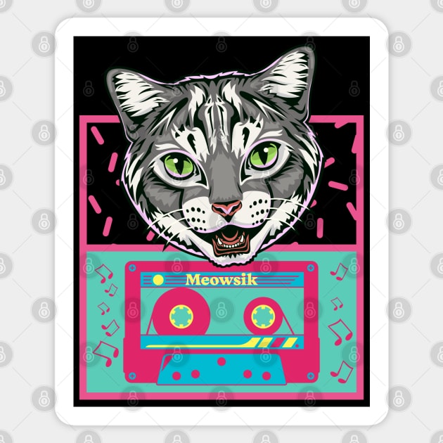 Retro Meowsik-Cat and Music lovers- Sticker by Omise